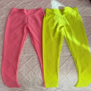 Amazon Pink and Yellow Textured Leggings